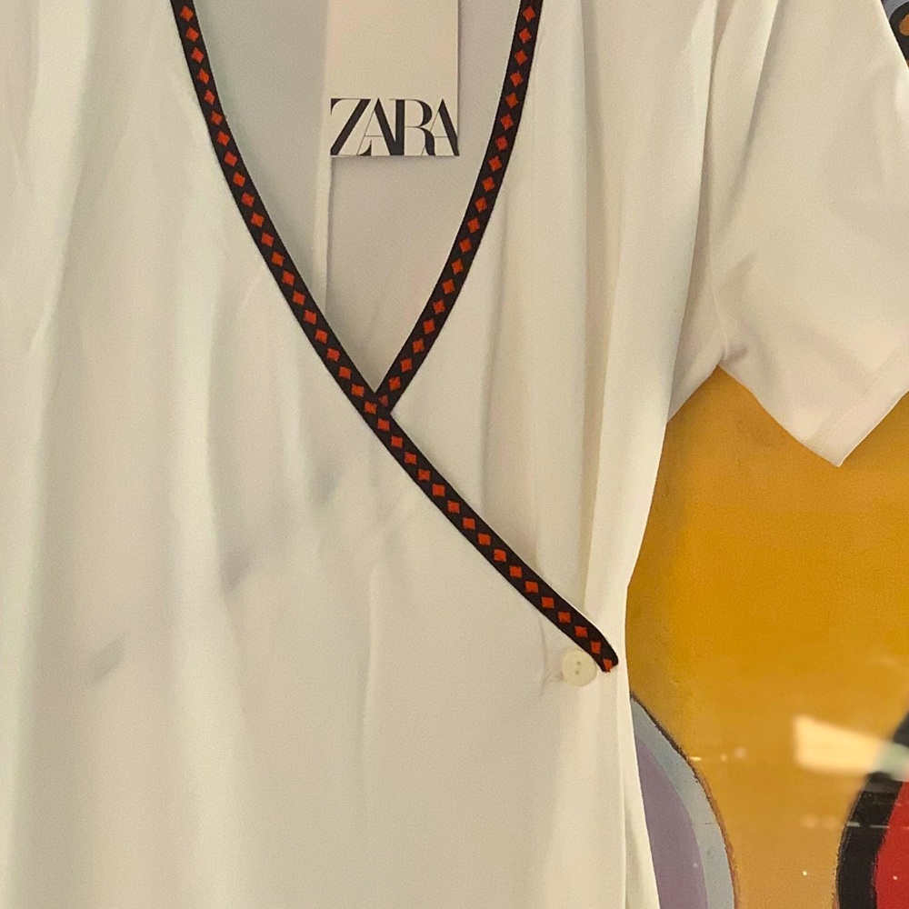 New! Zara Dress wrap around with buttons Medium - Picture 7 of 8